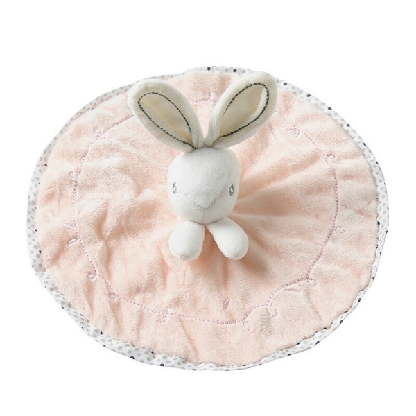 Full view of the rabbit plush comforter for baby girls showing cute face and soft fabric.