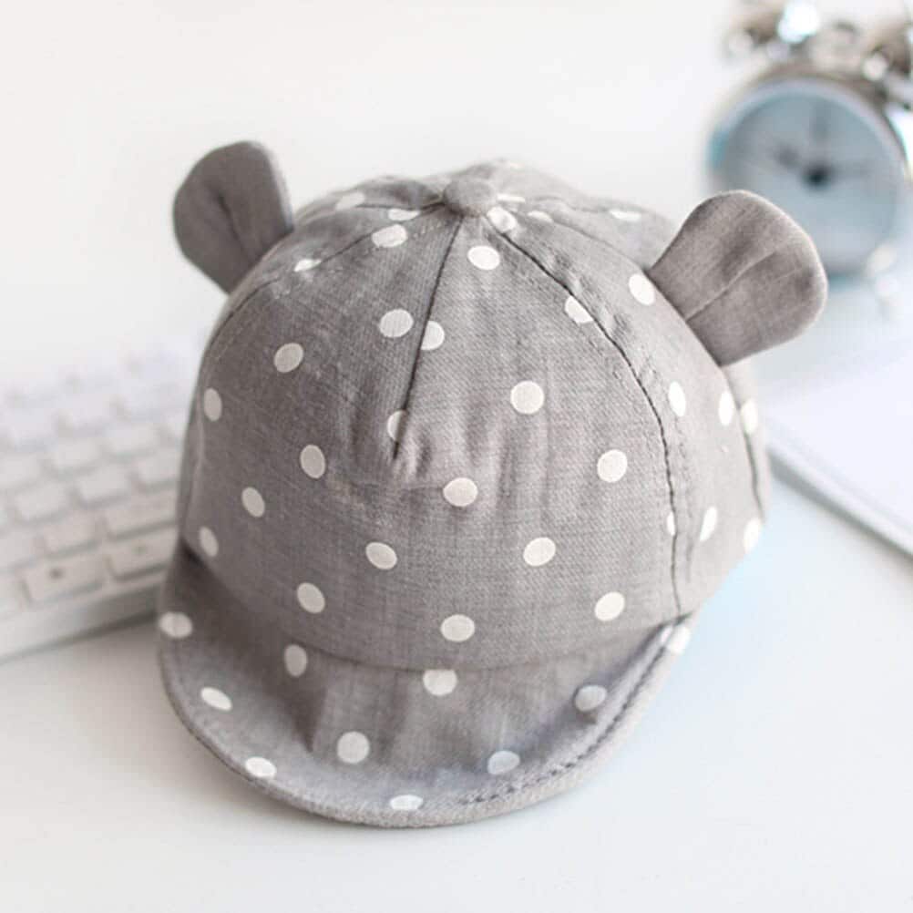 Detail view of the Polka Dot Summer Cap for Baby, showing all available colours and features – Little Pirates Ireland.