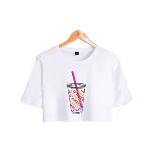 T-shirt crop-top léger avec une image de verre imprimé pour fille
