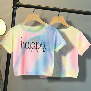 Multicolour Crop Top T-Shirt for Girls in multicolour, in a home setting – a fun and playful gift for girls from Little Pirates.