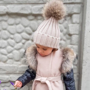 Girls' Faux Fur Pom Pom Beanie Hat, on a white background – a fun and playful gift for girls from Little Pirates.