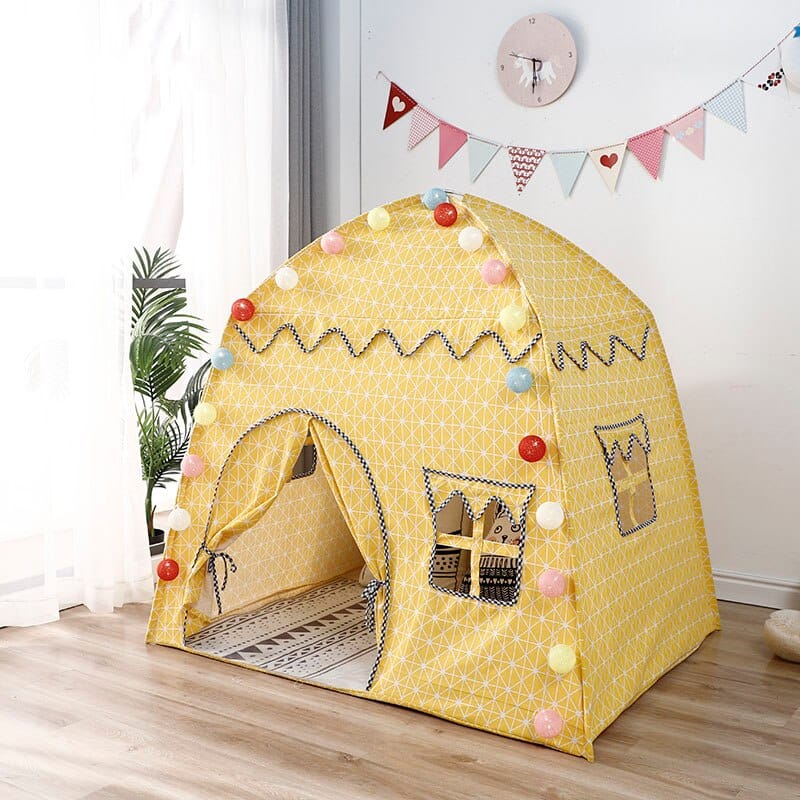 Detail view of the Castle-Shaped Play Tent for Girls, showing all available colours and features – Little Pirates Ireland.