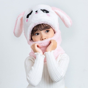Girls' Winter Balaclava Set with Puppy Ears in pink, black and white, on a white background – a fun and playful gift for girls from Little Pirates.