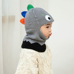 Girls' Dinosaur Print Balaclava in grey, on a white background – a fun and playful gift for girls from Little Pirates.