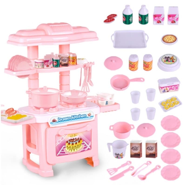 Girls' Play Kitchen Set with Furniture and Utensils, on a white background – a fun and playful gift for girls from Little Pirates.