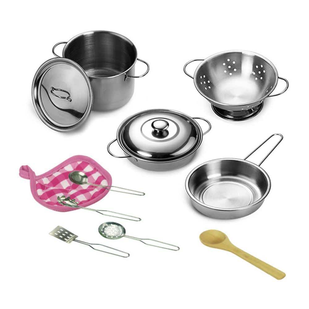 Girls' Mini Stainless Steel Kitchen Tools Set shown in a child's bedroom – stylish and cosy choice for girls from Little Pirates.