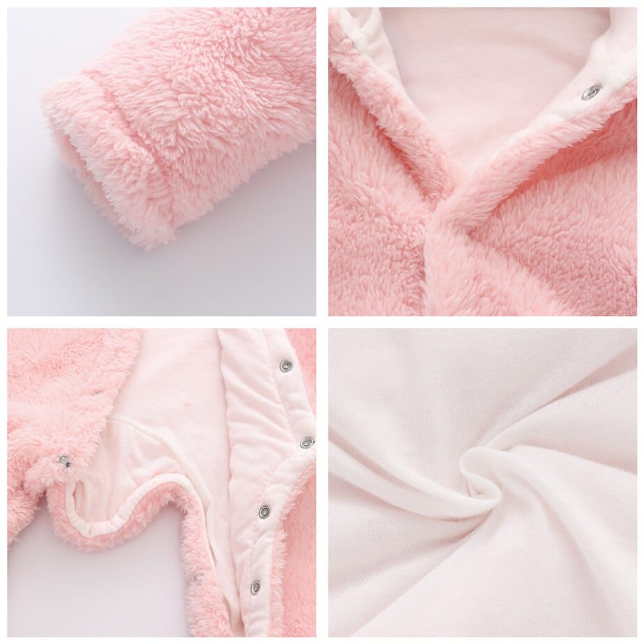 Detail view of the Hooded Pilot Onesie for Girls in pink, showing all available colours and features – Little Pirates Ireland.
