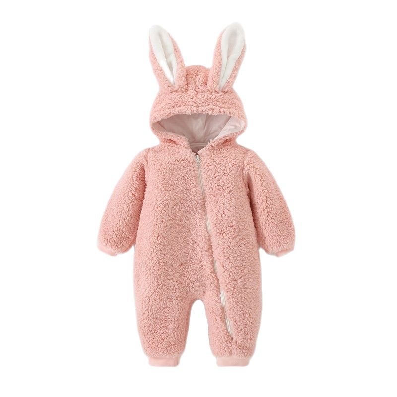 Girls' Soft Winter Snowsuit with Bunny Ears in pink, on a white background – a fun and playful gift for girls from Little Pirates.