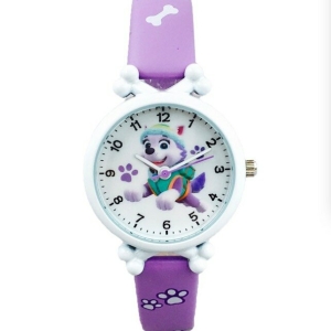 View of the purple and white Paw Patrol girls watch showing the comfortable strap and secure clasp.