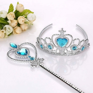 A beautiful Frozen-themed silver and blue crown and magic wand set for girls, perfect for imaginative princess adventures.