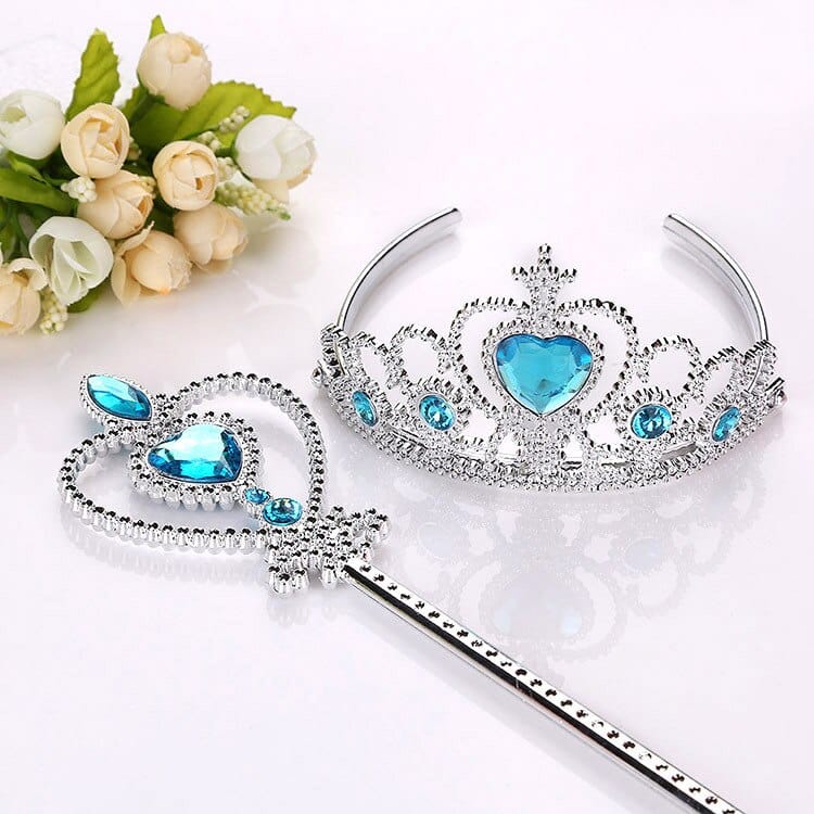 A beautiful Frozen-themed silver and blue crown and magic wand set for girls, perfect for imaginative princess adventures.