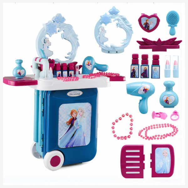 A beautiful Frozen make-up case for girls on a white background, featuring the magical Frozen design with fun beauty accessories.