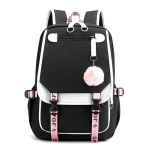 Stylish backpack for girls in pink, black and white, on a white background – a fun and playful gift for girls from Little Pirates.