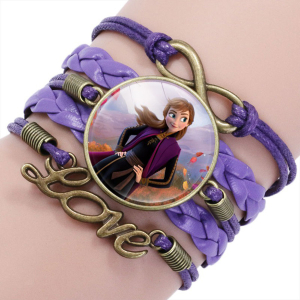Detail view of the wide purple Anna from Frozen bracelet highlighting the quality finish and vibrant design.