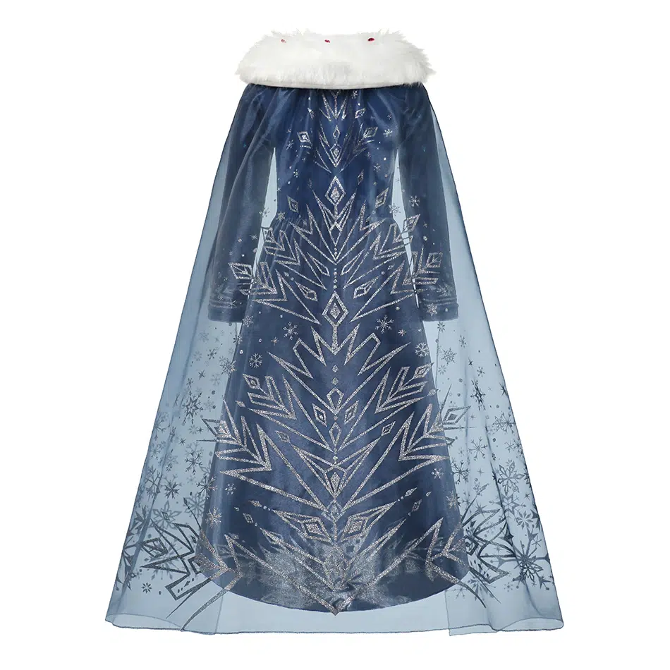 Front view of Disney Frozen princess dress for girls showing full skirt and glitter bodice.