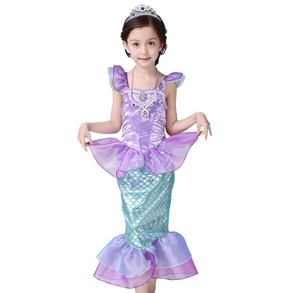 Ariel The Little Mermaid Ruffle Dress Costume for Girls, on a white background – a fun and playful gift for girls from Little Pirates.