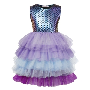 Close-up of sparkling sequin detail on a girls' elegant mermaid fancy-dress costume.