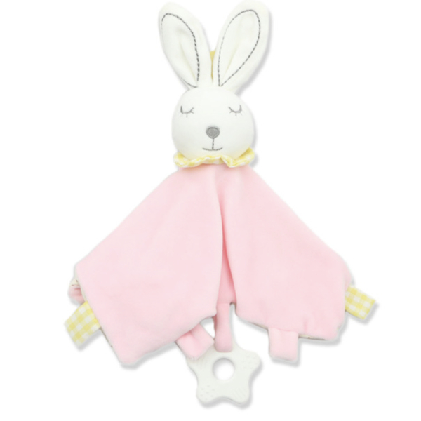 Full front view of the pink plush rabbit comforter for girls on a white background.