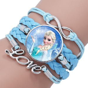 Front view of the wide blue Elsa Frozen bracelet, showing the vibrant Elsa image and bright blue colour.