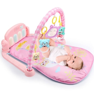 A pink baby activity play mat for girls, soft and comfortable with great quality, perfect for tummy time and early development.