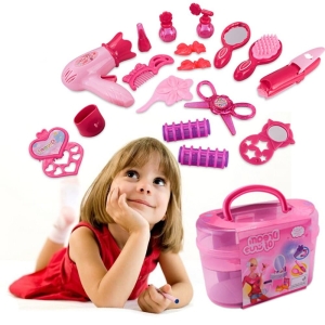 A complete 17-piece girls hair styling set in a pink case, packed with fun tools for little stylists.