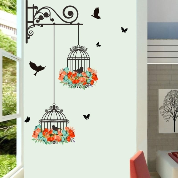 Charming wall stickers featuring delicate bird and flower patterns to add a nature-inspired touch to a girl's room.