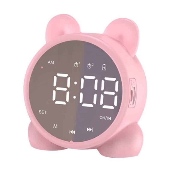 Stylish pink LED digital screen alarm clock for girls, perfect for a modern and trendy bedroom decoration.