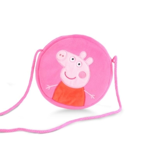 Round plush Peppa Pig and George handbag for girls in pink, a fun and stylish accessory.