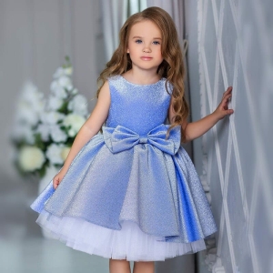 Skirt detail of the blue tulle dress for girls showing the layered tulle and flowing silhouette.