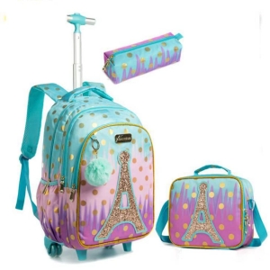 A trendy 3-piece school bag set for girls featuring a matching backpack, pencil case and shoulder bag.