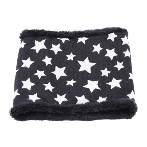 A chic black and white girls winter scarf featuring a fun star print, trendy and warm for the cold season.