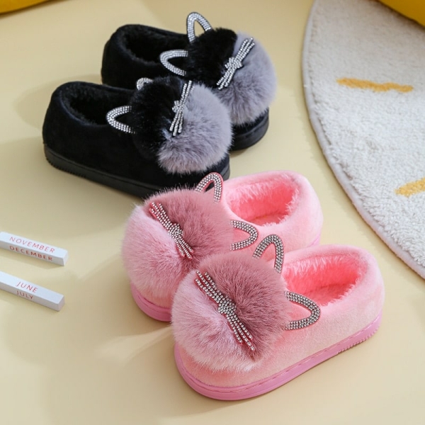 Stylish cotton slippers with playful cat ears for girls, cosy and fun for wearing around the house.