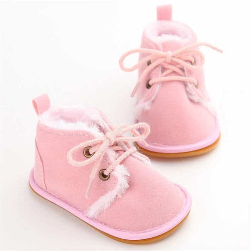 Bottines d’hiver fourrées pour petite fille rose à la mode