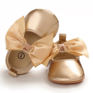 Ballerines brillantes beige pour fille avec petit nœud