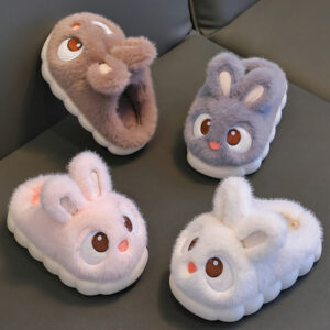 Pantoufles lapin pour fille aux grands yeux regardant vers le haut, de 4 couleurs différentes en peluche douche et mignonnes
