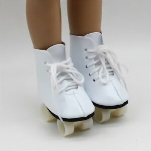 Colourful mini roller skates for dolls shown from a different angle, a delightful gift for young girls.