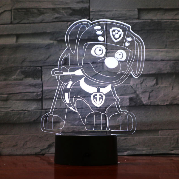 Zuma Paw Patrol 3D LED lamp displayed as a decorative bedroom accessory for girls, adding a playful adventurous glow.
