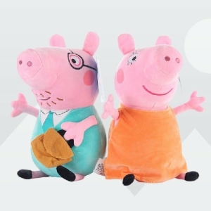 A set of 2 Daddy Pig and Mummy Pig plush toys from Peppa Pig, perfect for fans of the popular children's cartoon