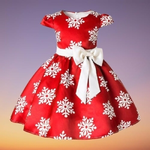 A snowflake-themed princess dress for girls in ice blue, with printed snowflake motifs for a magical look