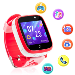 A stylish girls smart watch featuring a built-in camera, fun games, and multiple colour options displayed on a white background.