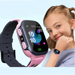 A fun pink waterproof smartwatch for girls with built-in camera and games, perfect for active kids.