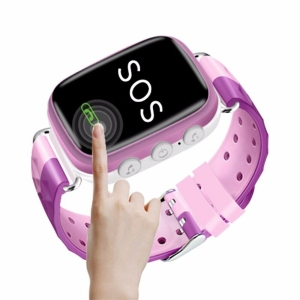 Side view of the colourful smart watch for girls highlighting its stylish purple design and camera feature.