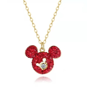 A striking red necklace featuring a Mickey Mouse pendant, a fun and fashionable Disney accessory for girls.