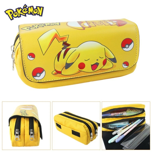 A yellow Pokemon double compartment pencil case, great quality and trendy for Pokémon fans heading back to school.