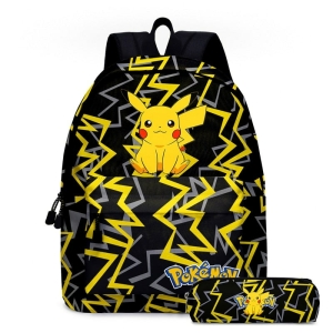 Open view of the Pokemon Go backpack set with pencil case, showing the spacious compartments and fun Pokémon design.