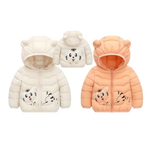 A warm zip-up puffer jacket for girls, available in multiple colours, cosy and easy to wear every day.