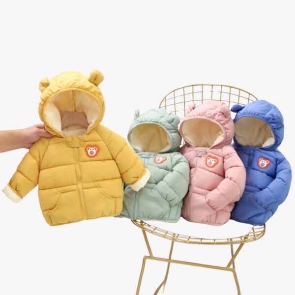 A thick warm cotton padded jacket for girls, available in 4 colours, cosy and perfect for cold days.
