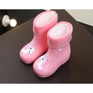 A pair of warm waterproof wellington boots with unicorn print for little girls, cosy and magical for outdoor play.
