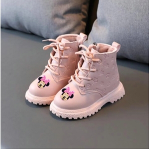 Bottes d'hiver en cuir à motif Minnie décontractées pour petites filles roses à la mode