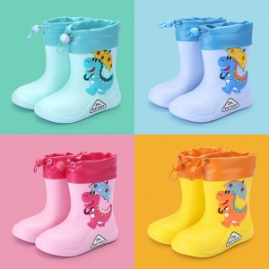 A pair of non-slip rubber wellington boots for little girls, available in multiple colours, safe and fun.